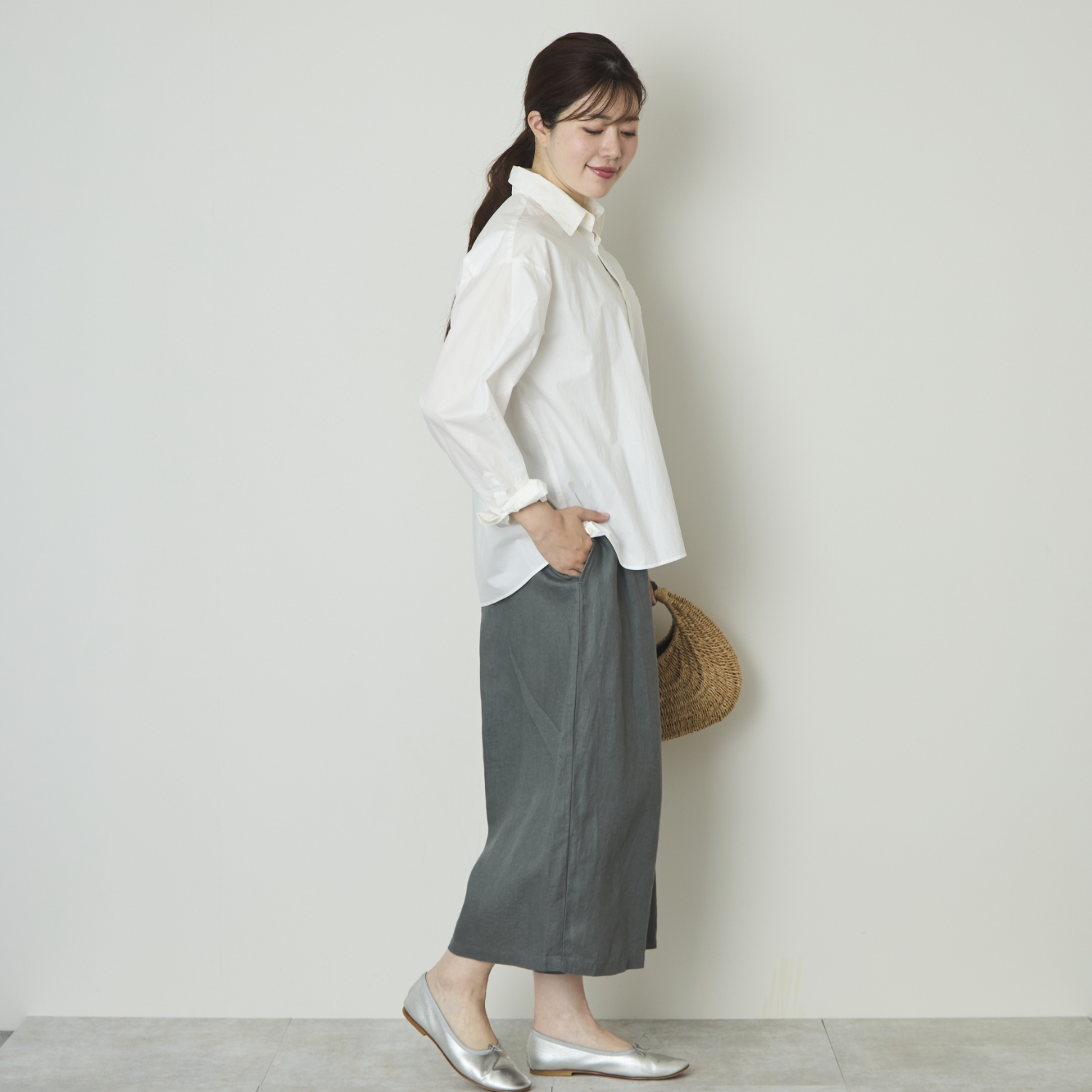 Crea delice/リネン8分丈ワイドパンツ